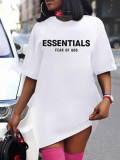 Plus Size Women's Letter Print Loose White T-Shirt