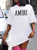 Plus Size Women's Letter Print Loose White T-Shirt