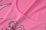 Spring Women's U-neck Sleeveless Crop Fashion Style Diamond-encrusted Strap Vest