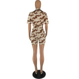 Women's Camouflage Shirt Short Sleeve Shorts Two-Piece Set