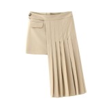 women's spring asymmetric wide pleated soft skirt