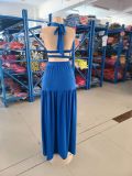 Women's Suspenders Solid Color Sleeveless Sexy Leak Back Large Long Dress