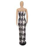 Women's Fashion Sexy Print Strapless Dress