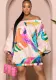 Women's Off Shoulder Balloon Sleeve Printed Baguette Dress