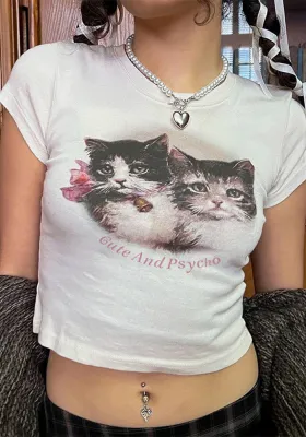 cat print short-sleeved t-shirt