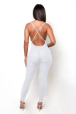 Women'S Solid Rib Straps V-Neck Casual Yoga Jumpsuit