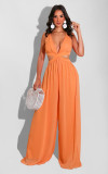 Solid Color Casual Loose Chiffon Women'S Jumpsuit
