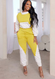 Women'S Patchwork Contrasting Hoodie Sport Casual Two Piece Pants Set