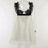 Knitting Patchwork Lace Strap Dress Spring Sexy Low Back Casual Dress