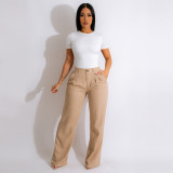 Women'S Fashion Casual Loose Straight Pants Solid Color Casual Pants
