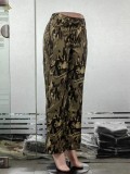 Women'S Spring Patchwork High Waisted Camo Street Hipster Slit Casual Pants
