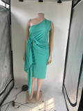 Summer Solid Color Sleeveless Slash Shoulder Plus Size Women'S Midi Dress