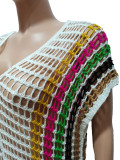 Summer Ladies Sexy Crochet Knitting Tassel Colorblock Beach Long Dress