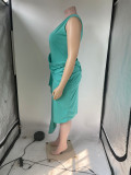 Summer Solid Color Sleeveless Slash Shoulder Plus Size Women'S Midi Dress