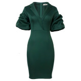 Sexy V-Neck Low-Cut Ruched Sleeves Elegant Bodycon Dresses