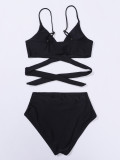 Solid Color Straps Bikini Swimwear Sexy Two Pieces Swimsuit