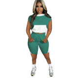 Women'S Colorblock Hoodies Two-Piece Shorts Set