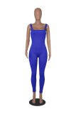Women'S Solid Color Sleeveless Ribbed Square Neck Low Back Butt Lift Slim Fit Jumpsuit