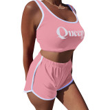 Women'S Summer Sports Casual Sleeveless Sexy Two-Piece Shorts Set
