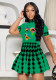 Ladies Houndstooth Print Fashion Casual T-Shirt Skirt Two Piece Set