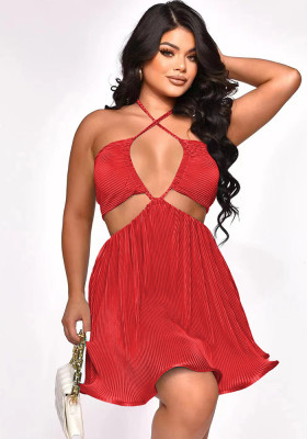 Women'S Sexy Halter Lace-Up Backless Mini Dress Ladies' Clothing