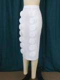 Creative Circle Patch Skirt Pure White Career Casual Skirt