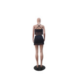 Sexy Nightclub Straps Tassel Top Short Skirt Two-Piece Set