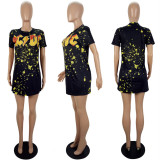 Women'S Summer Style Positioning Print Short Sleeve T-Shirt Dress