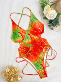 One Piece Swimsuit Tie Dye Bikini Swimwear Feminine Printed Monikini