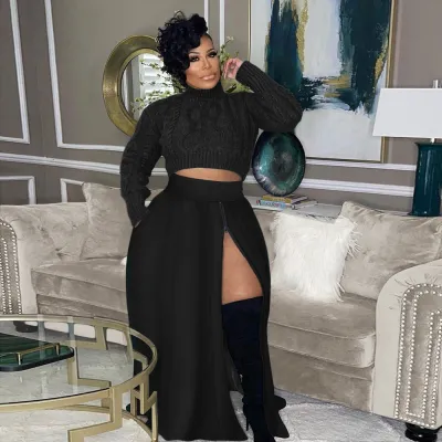 Spring Summer Plus Size Women'S Casual Solid Zip Slit Elastic Waist Skirt