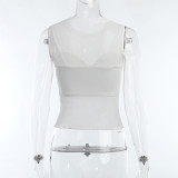 Sexy Mesh See-Through Vest Straps Top Spring Casual Sleeveless Basic T-Shirt