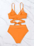 Solid Color Straps Bikini Swimwear Sexy Two Pieces Swimsuit
