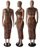 Women'S Summer Fashion Leopard Print Sexy Low Back Sleeveless Dress