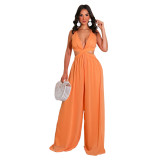 Solid Color Casual Loose Chiffon Women'S Jumpsuit