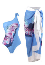 One-Piece Swimsuit With Skirt Two-Piece Butterfly Print Swimwear For Women