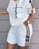 Spring Summer Fashion Positioning Print Short Sleeve T-Shirt Shorts 2-Piece Set For Women