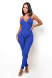 Women'S Solid Rib Straps V-Neck Casual Yoga Jumpsuit