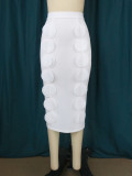 Creative Circle Patch Skirt Pure White Career Casual Skirt