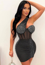 Sexy Slim Beaded Slash Shoulder Bodycon Dress