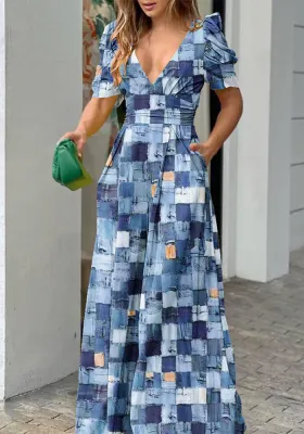 Spring Women'S Fashion Chic V Neck Slim Waist Wide Leg Jumpsuit
