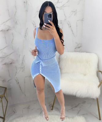 Women Ribbed Bodysuit and Skirt Two-Piece Set