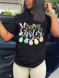 Women Easter Bunny Print Short Sleeve T-Shirt