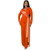 Women Long Sleeve V-Neck Slim Jumpsuit