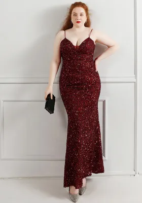 Plus Size Women Sequined Formal Party Maxi Evening Dress