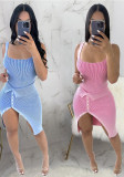 Women Ribbed Bodysuit and Skirt Two-Piece Set