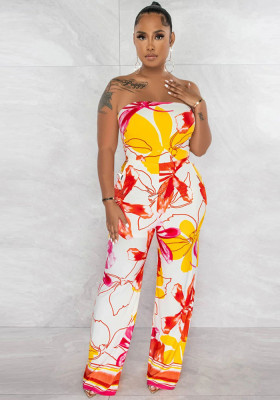 Women Sleeveless Sexy Strapless Print Jumpsuit