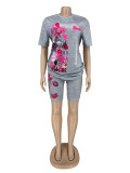 Women Casual Print Top and Shorts Two-Piece Set