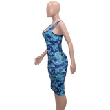 Women Summer Elegant Printed Sleeveless Dress