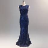 Celebrity matching evening dress sequins fish tail dinner party dress