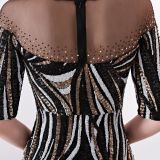 High end sequin stripe color matching slim fitting dinner party annual dress long woman